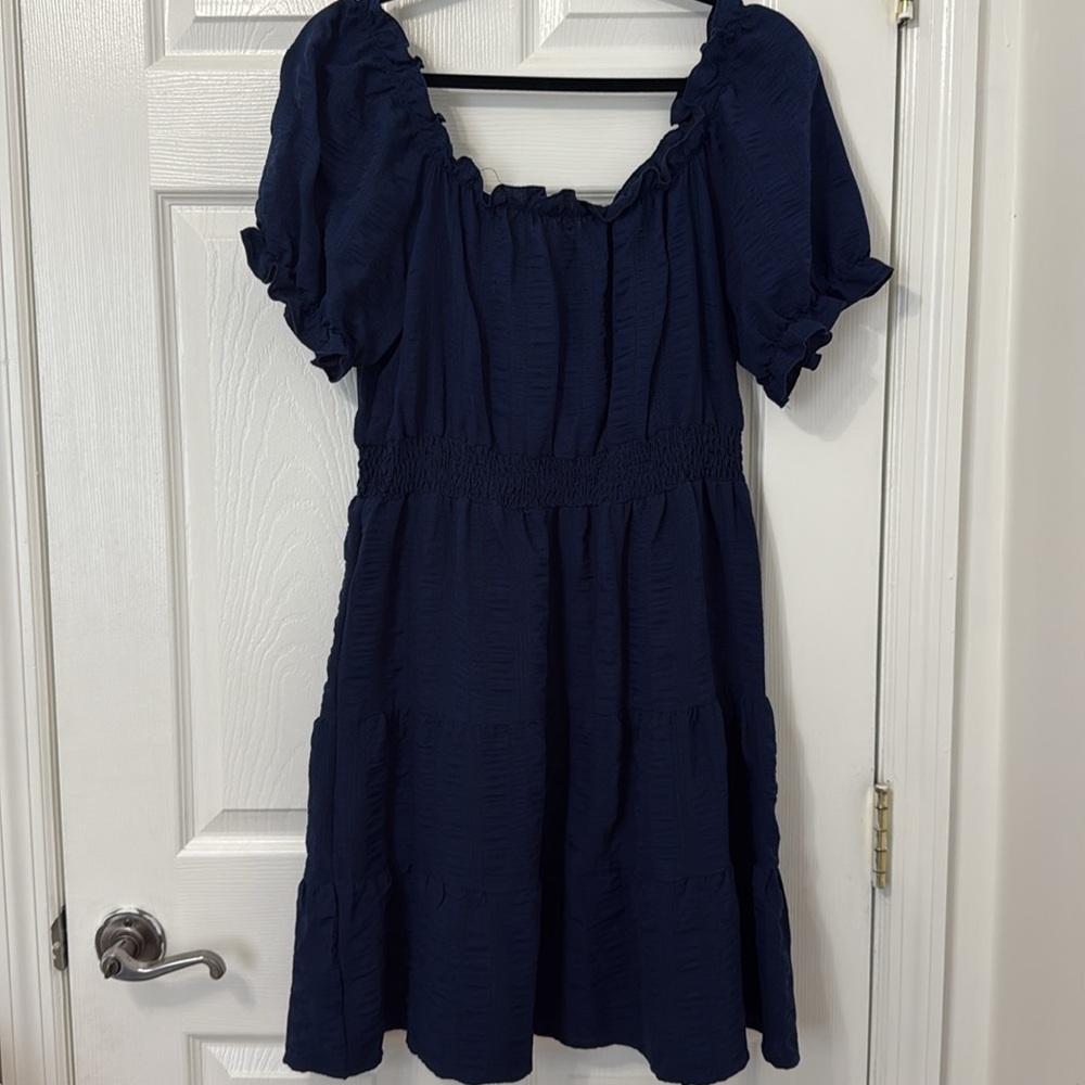 Navy Blue Ruffled Dress - Picture 2 of 2